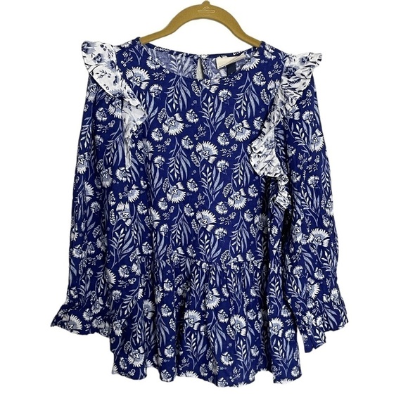 Universal Thread NWT Blue Ruffle Shoulder Floral Blouse XS - Picture 1 of 7